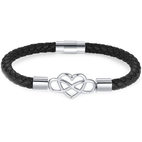 ***COI Titanium Gold Tone/Silver Infinity Heart Genuine Leather Bracelet With Steel Clasp(Length: 8.27 inches)-00890AA