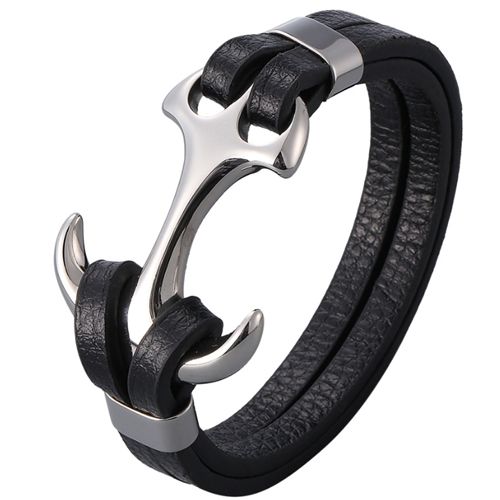 ***COI Titanium Anchor Genuine Leather Bracelet With Steel Clasp(Length: 8.27 inches)-00899AA