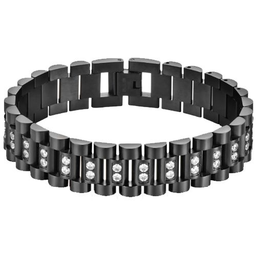 ***COI Titanium Black/Gold Tone/Silver Cubic Zirconia Bracelet With Steel Clasp(Length: 7.87 inches)-00909A