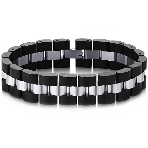 ***COI Titanium Black Wood Bracelet With Steel Clasp(Length: 9.06 inches)-00911A