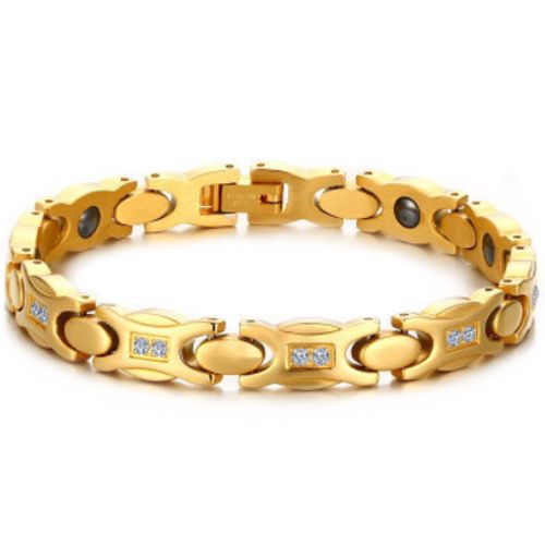 ***COI Gold Tone Titanium Cubic Zirconia Bracelet With Steel Clasp(Length: 7.68 inches)-00927AA
