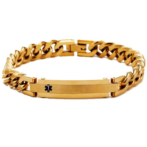 ***COI Titanium Black/Gold Tone/Silver Medical Alert Bracelet With Steel Clasp(Length: 8.07 inches)-00928AA