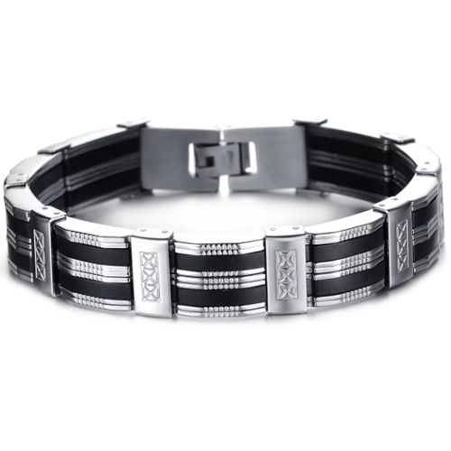 ***COI Titanium Black Silver Bracelet With Steel Clasp(Length: 8.27 inches)-00935AA