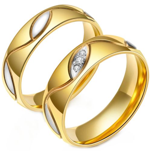 ***COI Titanium Gold Tone Silver Couple Wedding Ring-00941AA