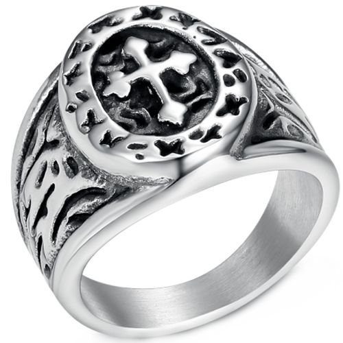***COI Titanium Black Silver Cross & Celtic Ring-00958AA