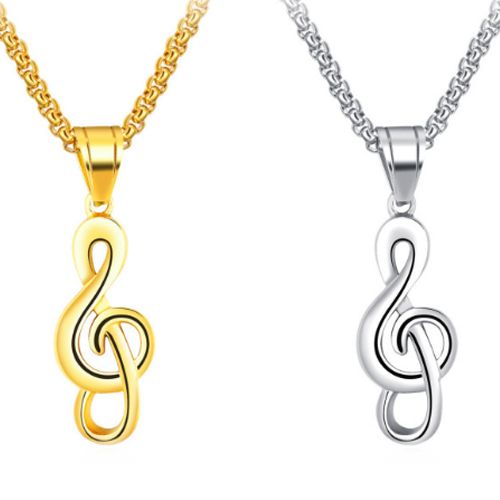 ***COI Titanium Black Gold Tone/Silver Music Note Pendant-00962AA