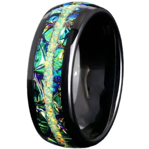 ***COI Black Titanium Abalone Shell & Crushed Opal Dome Court Ring-00966AA