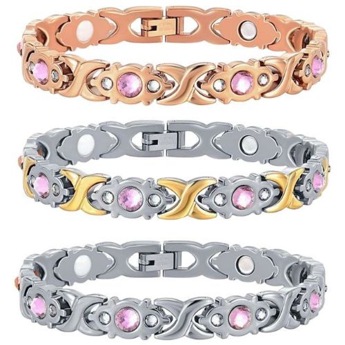 ***COI Titanium Gold Tone/Silver/Rose Cubic Zirconia Bracelet With Stainless Steel Clasp(Length: 8.27 inches)-00971AA
