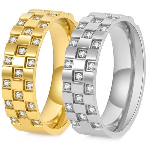 ***COI Titanium Gold Tone/Silver Ring With Cubic Zirconia-00981AA