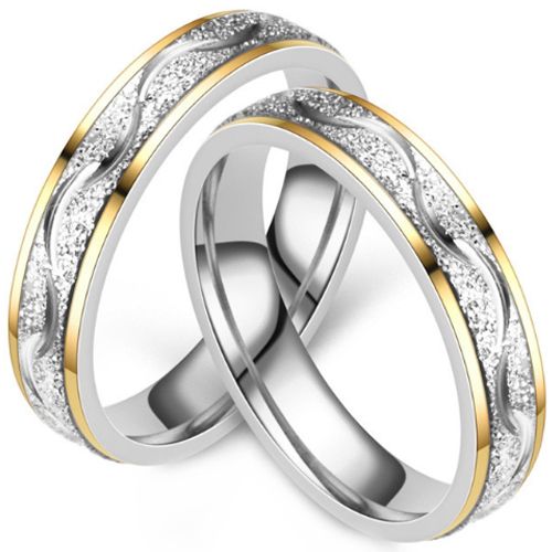 ***COI Titanium Gold Tone Silver Sandblasted Grooves Ring-00983AA