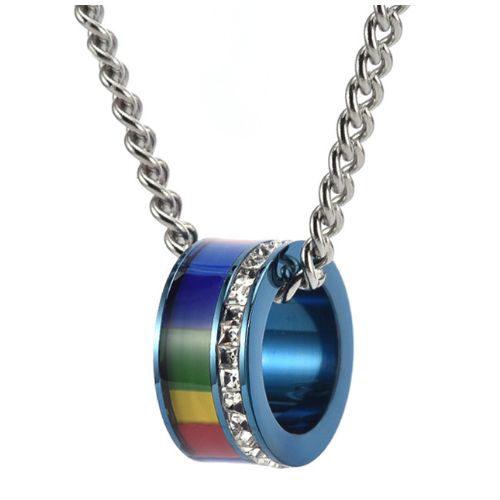 ***COI Titanium Black/Gold Tone/Blue/Silver Rainbow Pendant With Cubic Zirconia-00986AA