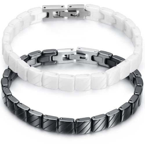 ***COI Black/White Ceramic Bracelet With Stainless Steel Clasp(Length: 7.23 inches)-00987AA