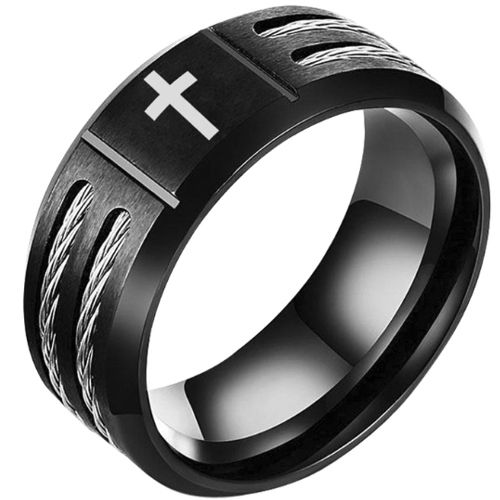 ***COI Black Titanium Cross Ring With Wire-00991AA
