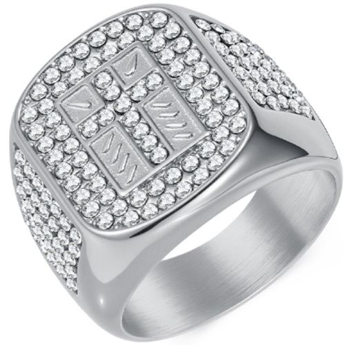 ***COI Titanium Gold Tone/Silver Cross Ring With Cubic Zirconia-01001AA