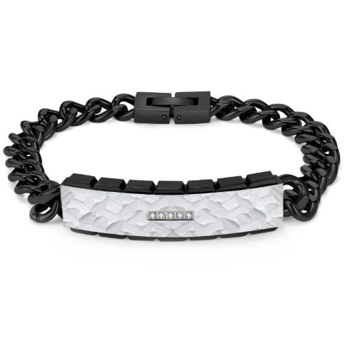 ***COI Titanium Black/Gold Tone Silver Hammered Cubic Zirconia Bracelet With Stainless Steel Clasp(Length: 8.27 inches)-01003AA