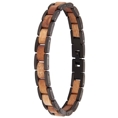 ***COI Titanium Silver/Black Koa Wood Bracelet With Stainless Steel Clasp(Length: 8.66 inches)-01010AA