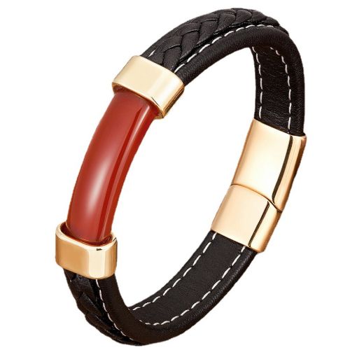 ***COI Gold Tone Titanium Carol Genuine Leather Bracelet With Stainless Steel Clasp(Length: 8.27 inches)-01026AA