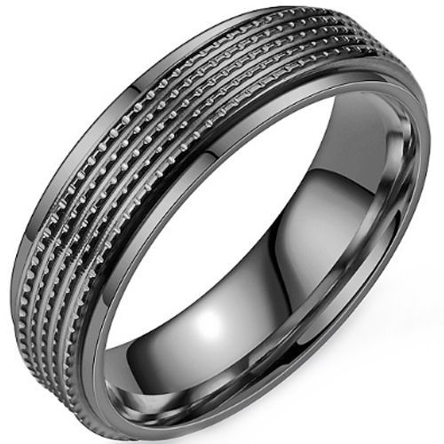 ***COI Titanium Black/Gold Tone/Silver Step Edges Ring-01036AA