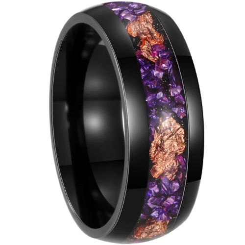 ***COI Black Titanium Amethyst Dome Court Ring With Gold Foil-01038AA