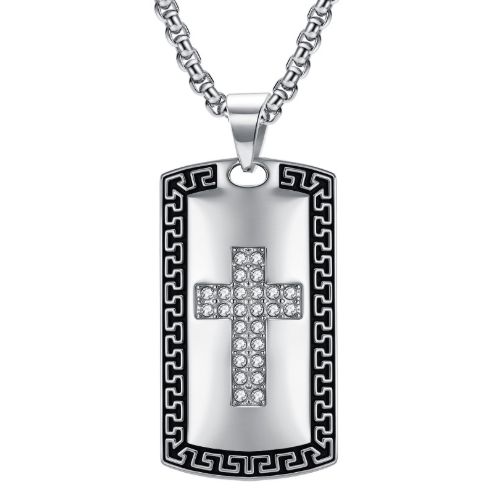 ***COI Titanium Black Gold Tone/Silver Cross Tag Pendant With Cubic Zirconia-01041AA