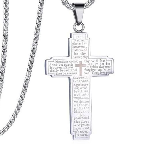 ***COI Titanium Black/Gold Tone/Silver Cross Prayer Pendant-01042AA