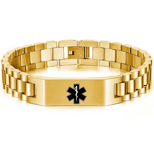 ***COI Titanium Black/Rose/Gold Tone/Silver Medical Alert Bracelet With Stainless Steel Clasp(Length: 8.27 inches)-01046AA