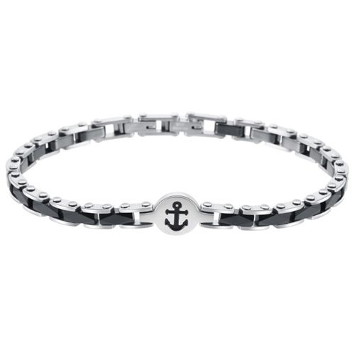 ***COI Titanium Black Silver Faceted Anchor Bracelet With Stainless Steel Clasp(Length: 7.87 inches)-01050AA