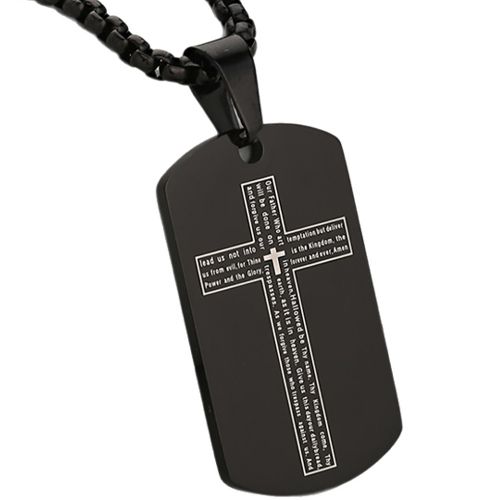 ***COI Black Titanium Cross Prayer Tag Pendant-01054AA