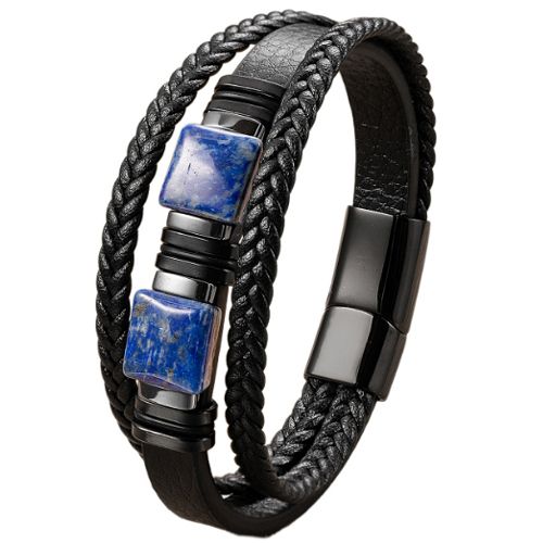 ***COI Titanium Lapis Lazuli Genuine Leather Bracelet With Steel Clasp(Length: 9.06 inches)-01058AA