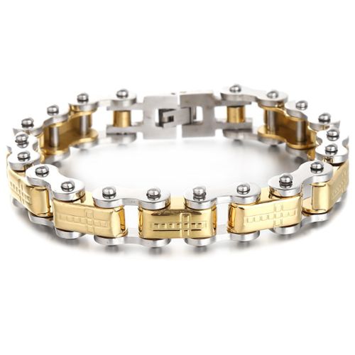 ***COI Titanium Gold Tone Silver Cross Bracelet With Steel Clasp(Length: 9.06 inches)-01063AA