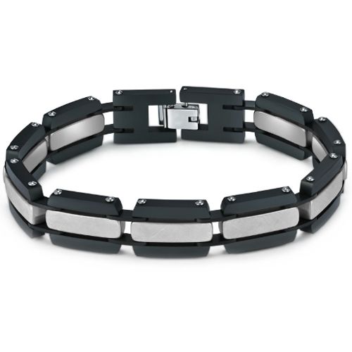***COI Titanium Black Gold Tone/Silver Bracelet With Steel Clasp(Length: 8.66 inches)-01065AA