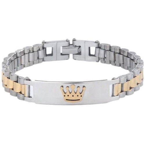 ***COI Titanium Gold Tone Silver King Crown Bracelet With Steel Clasp(Length: 8.27 inches)-01066AA