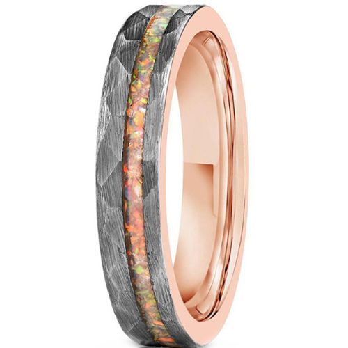 ***COI Tungsten Carbide Rose Silver Faceted Ring With Crushed Opal-01070AA