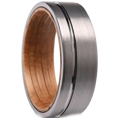 ***COI Tungsten Carbide Offset Groove Ring With Koa Wood-01071AA