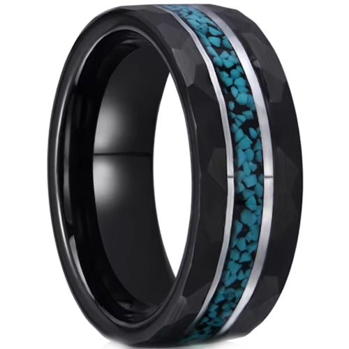 ***COI Tungsten Carbide Black Silver Turquoise Faceted Ring-01072AA