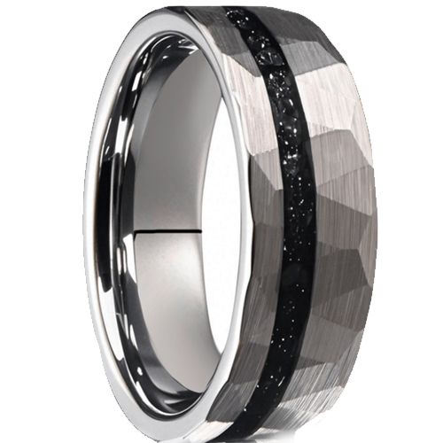 ***COI Tungsten Carbide Faceted Ring With Meteorite-01073AA
