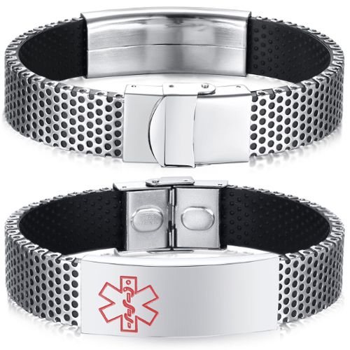 ***COI Titanium Medical Alert Genuine Leather Bracelet With Steel Clasp(Length: 8.07 inches)-01079AA