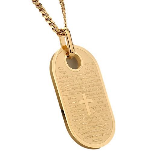 ***COI Titanium Black/Gold Tone/Silver Cross Prayer Pendant-01093AA