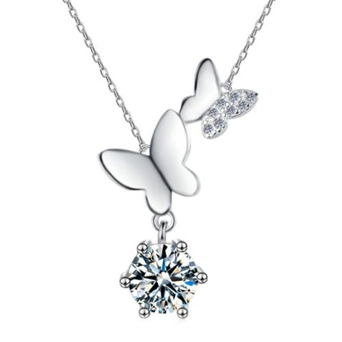 ***COI Sterling Silver 925 Butterfly 1 Carat Solitaire Moissanite Necklace(Length:19.68 inches)-01098AA