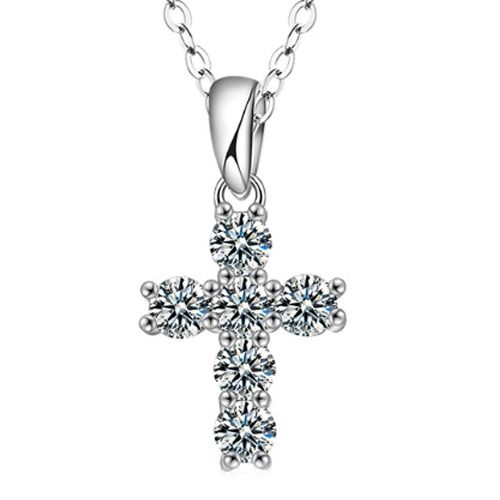 ***COI Sterling Silver 925 0.60ct Moissanite Cross Pendant-01100AA