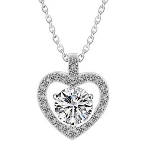 ***COI Sterling Silver 925 1 Carat Solitaire Moissanite Heart Pendant-01101AA
