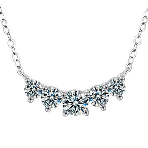 ***COI Sterling Silver 925 Gold Tone/Silver Five Moissanite Necklace(Length: 19.68 inches)-01105AA
