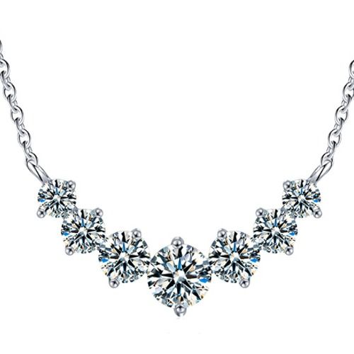 ***COI Sterling Silver 925 Gold Tone/Silver 2 Carat Seven Moissanite Necklace(Length: 19.68 inches)-01106AA