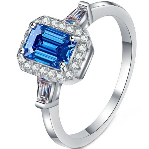 ***COI Sterling Silver 925 1 Carat Blue Moissanite Solitaire Ring-01109AA