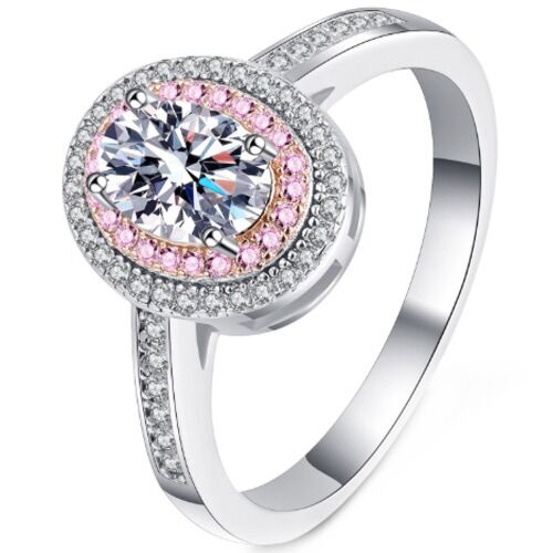 ***COI Sterling Silver 925 Rose Silver 1 Carat Oval Moissanite Solitaire Ring-01113AA