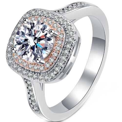 ***COI Sterling Silver Rose Silver 1 Carat Moissanite Solitaire Ring-01120AA