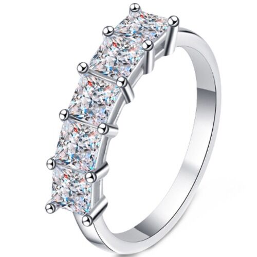 ***COI Sterling Silver 925 2 Carat Princess Cut Five Moissanite Ring-01123AA