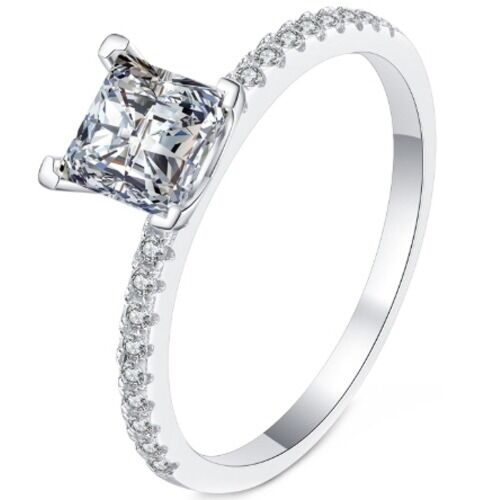 ***COI Sterling Silver 925 1 Carat Princess Cut Moissanite Solitaire Ring-01128AA