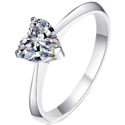 ***COI Sterling Silver 925 1 Carat Heart Moissanite Solitaire Ring-01135AA