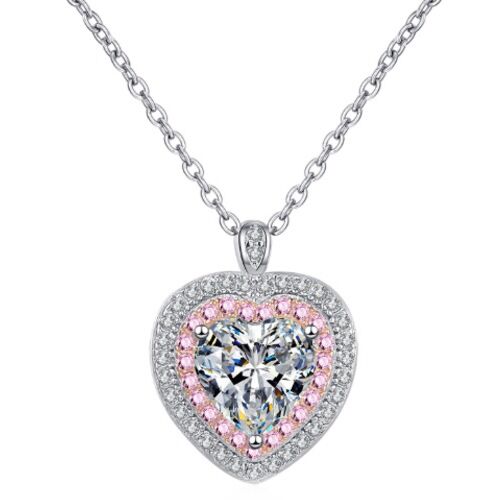***COI Sterling Silver 925 Rose Silver 1 Carat Heart Moissanite Solitaire Pendant-01143AA